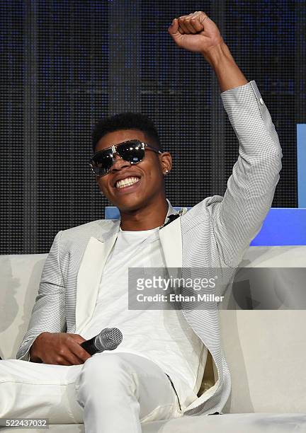 Actor/singer Bryshere "Yazz" Gray reacts during NAB Show's "EMPIRE: Inside the Megahit Broadcast Series" panel at the Las Vegas Convention Center on...