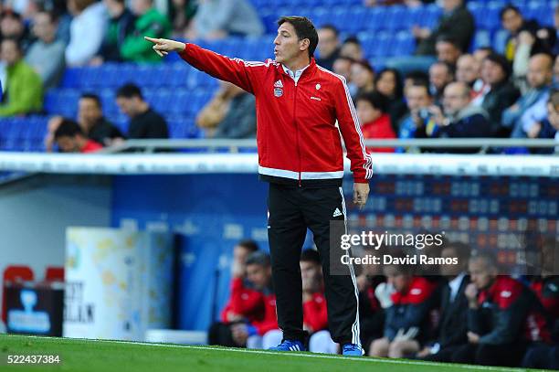 Head coach Eduardo Berizzo of RC Celta de Vigo directs his players during the La Liga match between Real CD Espanyol and Celta Vigo at Cornella-El...