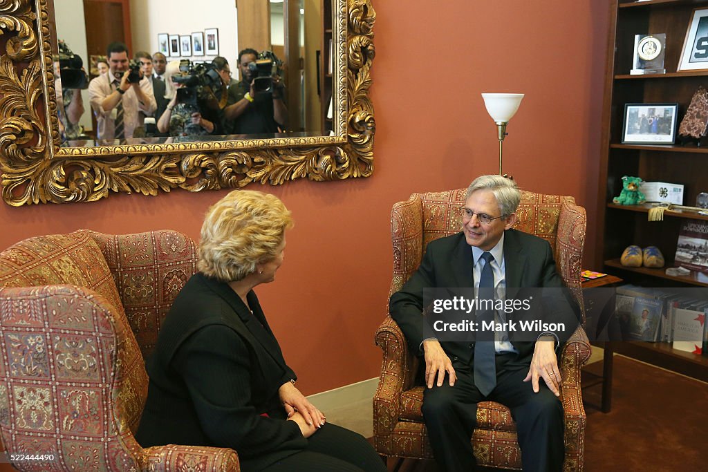 Supreme Court Nominee Judge Garland Makes With Sen. Debbie Stabenow (D-MI) On Capitol Hill