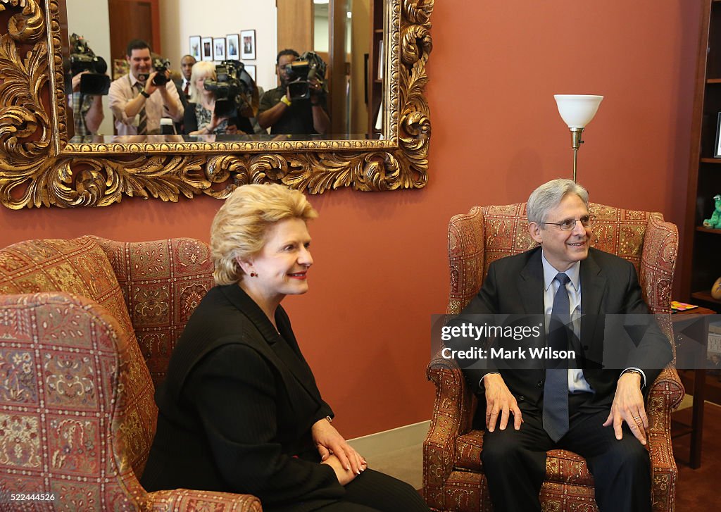 Supreme Court Nominee Judge Garland Makes With Sen. Debbie Stabenow (D-MI) On Capitol Hill