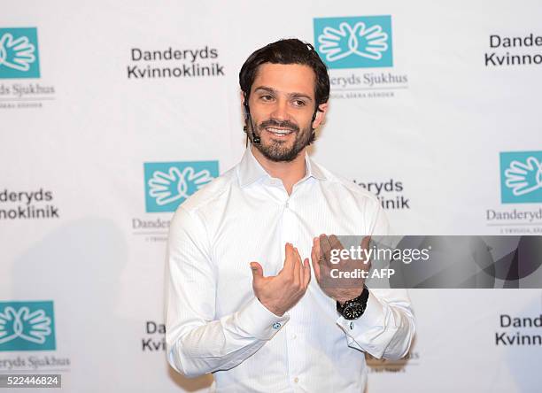 Prince Carl Philip announces that his wife Princess Sofia has given birth to a boy during a press conference at the Danderyd hospital in Stockholm,...