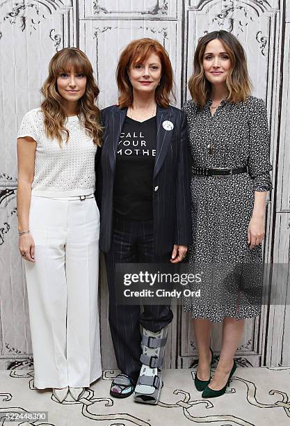 Director/ writer Lorene Scafaria, actress Susan Sarandon and actress Rose Byrne pose for a photo before discussing their comedy-drama film 'The...