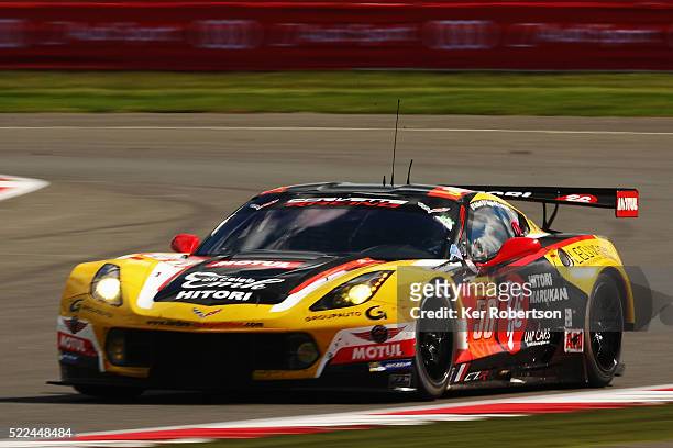 The Larbre Competition Corvette C7 of Yutuka Yamagishi, Pierre Ragues and Paolo Ruberti drives during the FIA World Endurance Championship Six Hours...