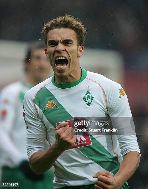 Valerien Ismael of Bremen celebrates scoring the first goal during The Bundesliga match between Werder Bremen and VfL Bochum at The Weser Stadium on...
