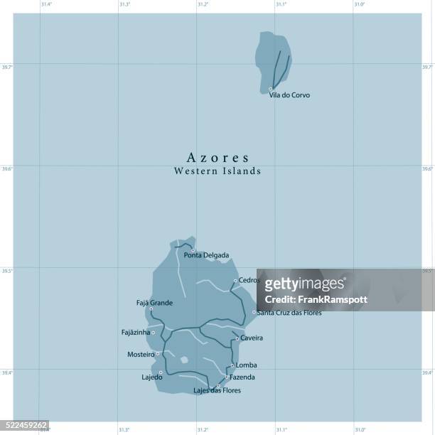 azores central islands vector road map - flores stock illustrations