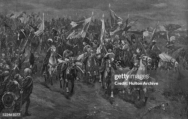 Flags and Standards are paraded for Emperor Napoleon Bonaparte after the French Grande Armee defeats the Imperial Russo-Austrian army commanded by...