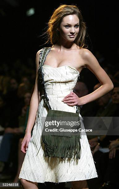 Model walks down the runway at the Philosophy By Alberta Ferretti fashion show as part of Milan Fashion Week Autumn/Winter 2005/6 on February 26,...