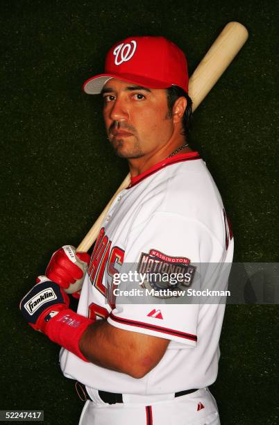 Vinny Castilla of the Washington Nationals poses for a portrait during Nationals Photo Day at Space Coast Stadium on February 26, 2005 in Melbourne,...