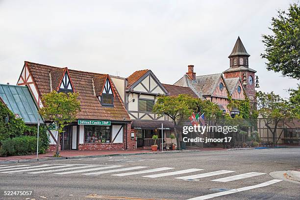 solvang shops and flags - solvang stock pictures, royalty-free photos & images