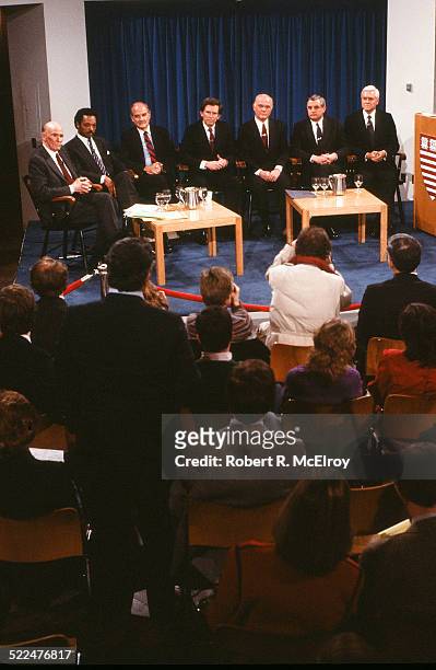 Candidates for the Democratic presidential nomination answer questions in Illinois, from left Alan Cranston, Jesse Jackson, George McGovern, Gary...