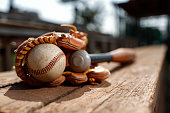 Baseball ball on a bench