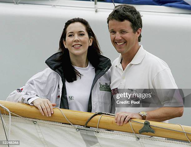 Crown Crown Prince Frederik of Denmark, right, and his Australian wife, Princess Mary pose for a photograph before they departed for a yacht race...