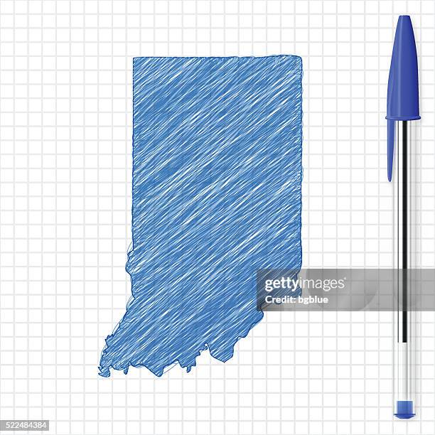 indiana map sketch on grid paper, blue pen - indianapolis vector stock illustrations