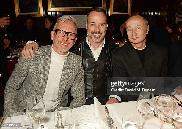 Patrick Cox, David Furnish and director Fenton Bailey attend a dinner at Annabel's to celebrate the premiere of "Mapplethorpe: Look At The Pictures"...