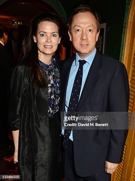 Kathryn Greig and Geordie Greig attend a dinner at Annabel's to celebrate the premiere of "Mapplethorpe: Look At The Pictures" on April 19, 2016 in...