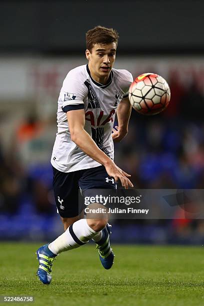 Harry Winks of Spurs in action during the U21 Barclays Premier League match between Tottenham Hotspur and Manchester United at White Hart Lane on...