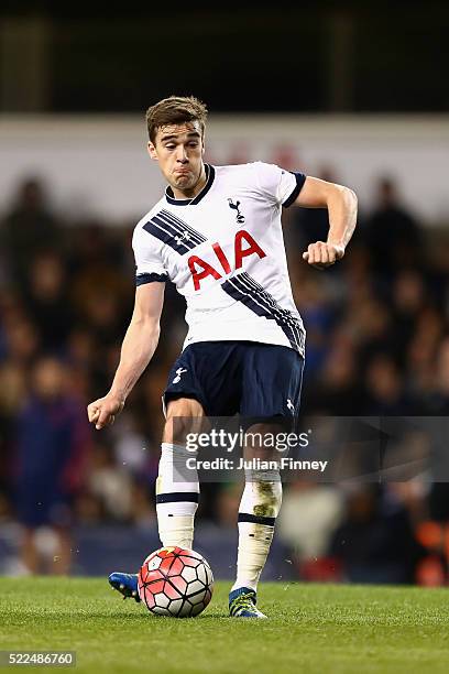 Harry Winks of Spurs in action during the U21 Barclays Premier League match between Tottenham Hotspur and Manchester United at White Hart Lane on...