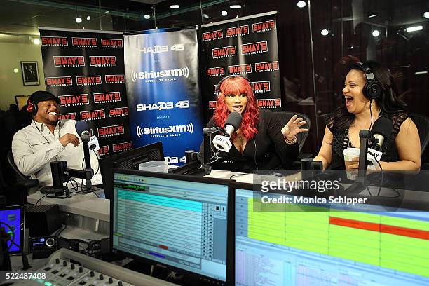 Sandra "Pepa" Denton and Cheryl "Salt" James of Salt-N-Pepa visit 'Sway in the Morning' with Sway Calloway on Eminem's Shade 45 at SiriusXM Studios...
