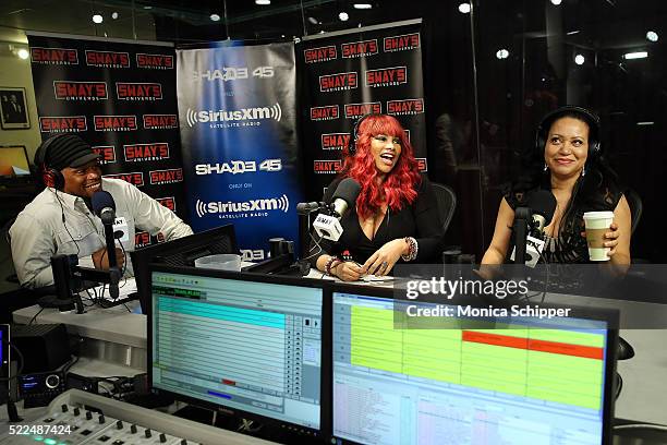 Sandra "Pepa" Denton and Cheryl "Salt" James of Salt-N-Pepa visit 'Sway in the Morning' with Sway Calloway on Eminem's Shade 45 at SiriusXM Studios...