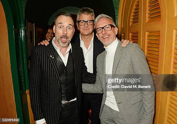 David Furnish, Jay Jopling and Patrick Cox attend a dinner at Annabel's to celebrate the premiere of "Mapplethorpe: Look At The Pictures" on April...