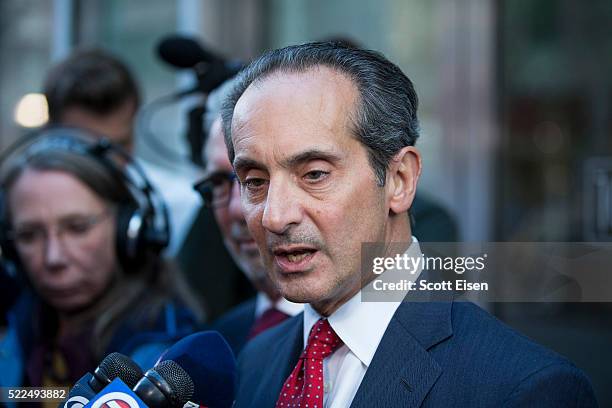 Joseph Cammarata, one of the attorneys for the plaintiffs in the defamation case against comedian Bill Cosby speaks to the media outside of 10 St....