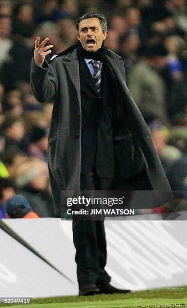 United Kingdom: Chelsea's manager Jose Mourinho yells at his team during their Carling Cup Final football match against Liverpool at the Millennium...