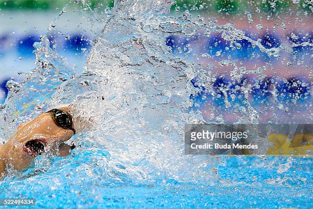 Henrique Rodrigues of Brazil swims the Men's 200m Medley final during the Maria Lenk Trophy competition at the Aquece Rio Test Event for the Rio 2016...