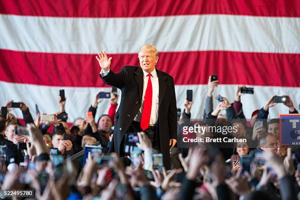 Presidential candidate Donald Trump speaks before a capacity crowd at a rally for his campaign on April 10, 2016 in Rochester, New York.