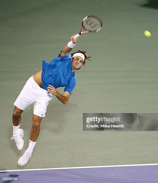 Roger Federer of Switzerland in action during the Singles Final against Ivan Ljubicic of Croatia in the Dubai Duty Free Men's Open Tennis...