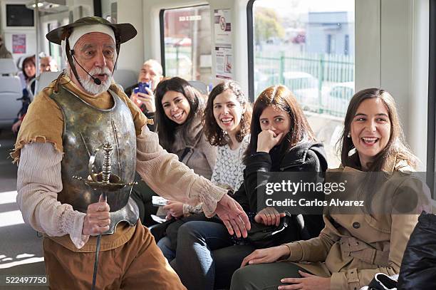 Actor performs scenes from "Don Quixote" in the train Madrid - Alcala de Henares in occasion of the 400th anniversary of the death of Miguel de...