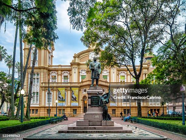 Barão do Rio Branco monument and facade of Memorial do Rio Grande. Centro Historico, Porto Alegre, State of Rio Grande do Sul, Brazil