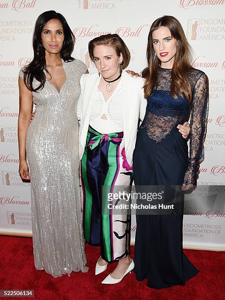 Padma Lakshmi, Lena Dunham and Allison Williams attend the 8th Annual Blossom Ball at Pier Sixty at Chelsea Piers on April 19, 2016 in New York City.