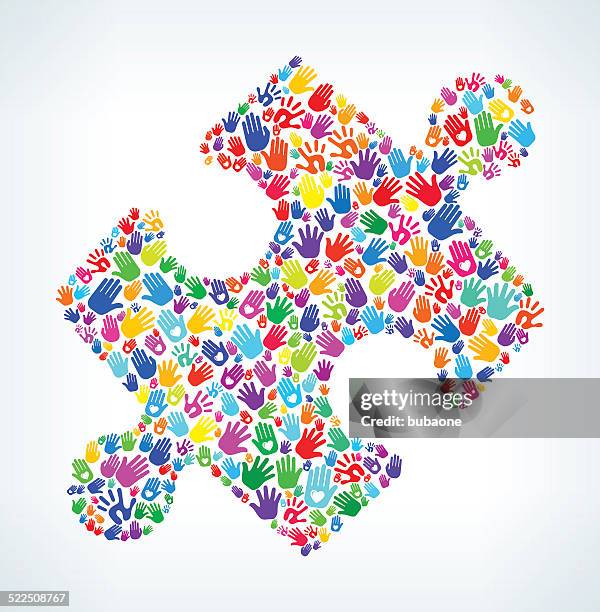 puzzle piece on hands pattern white background - piece of cake white background stock illustrations