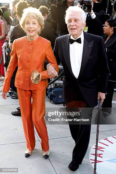 Actor Kirk Douglas and wife Diana Douglas arrive at the Vanity Fair Oscar Party at Mortons on February 27, 2005 in West Hollywood, California.