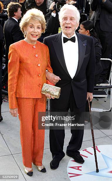 Actor Kirk Douglas and wife Diana Douglas arrive at the Vanity Fair Oscar Party at Mortons on February 27, 2005 in West Hollywood, California.