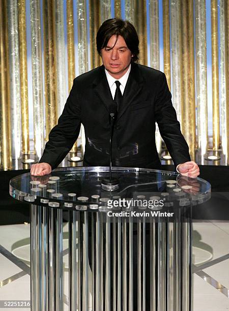 Actor comedian Mike Myers presents the Oscar for Best animated short film on stage during the 77th Annual Academy Awards on February 27, 2005 at the...