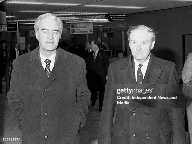 Mr. Brendan Corish and Mr. Liam Cosgrave on their arrival at Dublin Airport from London. . . 373-191.