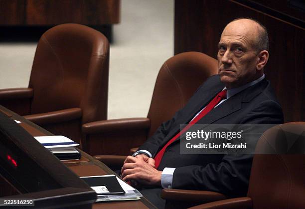 Israeli Prime Minister Ehud Olmert is seen during a Knesset session, Israeli Parliament on February 04, 2008 in Jerusalem, Israel.