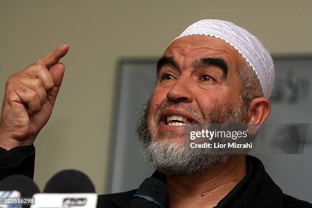 Leader of the radical northern wing of the Islamic Movement in Israel, Sheikh Raed Salah, speaks during a press conference on March 10, 2008 in...