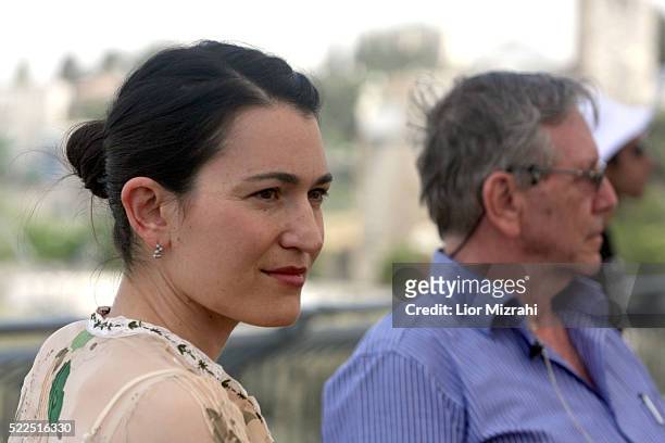 American author Nicole Krauss speaks with Israeli author Amos Oz, during Mishkenot Sha'ananim International Writers Festival on May 13, 2008 in...