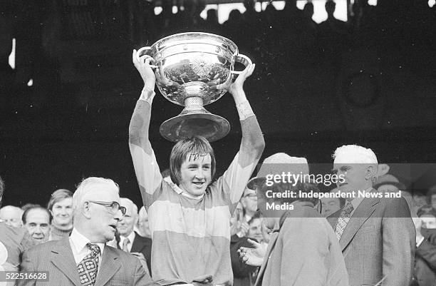 All-Ireland football final Dublin v Kerry, Pat Spillane lifting the Sam Maguire Cup, . .