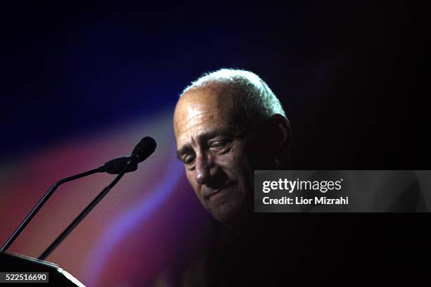 Israeli Prime Minister Ehud Olmert speaks during a conference on July 09, 2008 in Jerusalem, Israel.