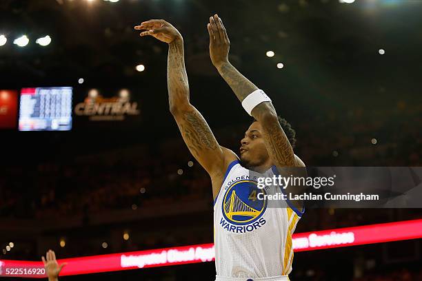 Brandon Rush of the Golden State Warriors shoots against the Houston Rockets in the fourth quarter in Game Two of the Western Conference...