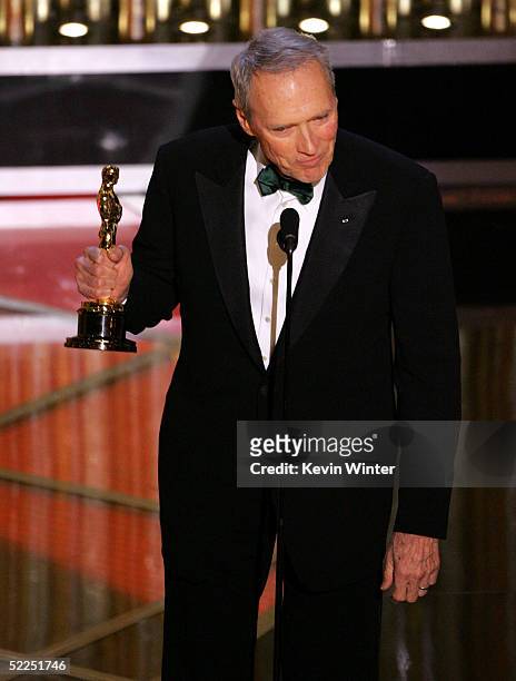 Actor/director Clint Eastwood accepts the best director award for "Million Dollar Baby" during the 77th Annual Academy Awards on February 27, 2005 at...