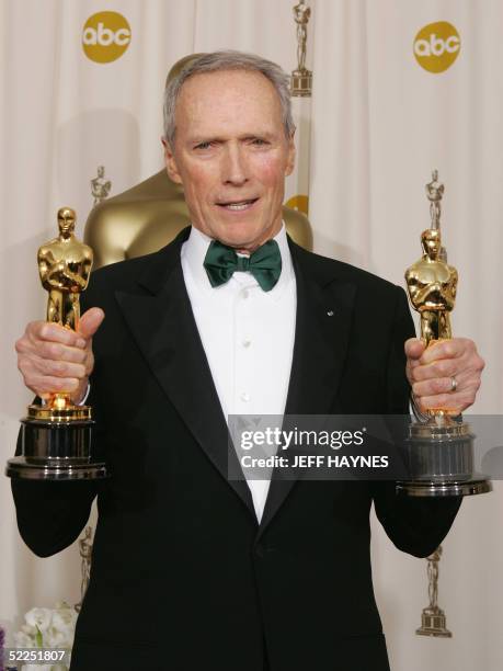 United States: Clint Eastwood poses with the Best Director and Best Motion Picture at the Kodak Theater in Hollywood, California, 27 February during...