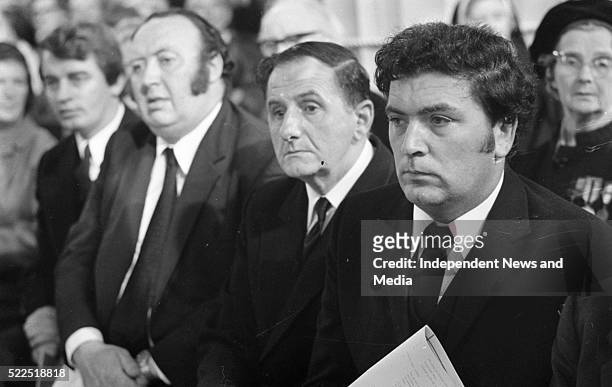 Leader John Hume, with Fine Gael deputy Oliver J. Flanagan, Paddy Dopherty and Austin Currie of the SDLP at the funeral Mass in the Pro-Cathedral for...