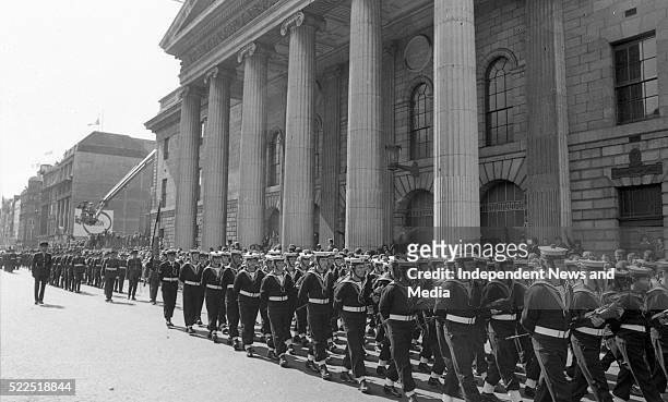 Naval contingenrt in the funeral cortege of the late President Eamonn de Valera who was buried in Glasnevin cemetery. . .