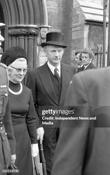 Fianna Fail leader Jack Lynch,TD and his wife Maureen at the Funeral Service held in St. Patrick's Cathedral for the British Ambassador Christopher...