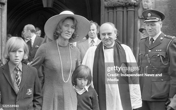 Mrs. Jane Ewart-Biggs, widow of the British Ambassador Christopher Ewart-Biggs with her children and Dean Victor Griffin and on right Assistant Garda...