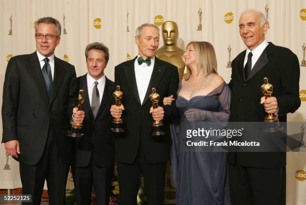Producer Tom Rosenberg, Actor Dustin Hoffman, Producer Clint Eastwood, Actress Barbara Streisand, and Producer Albert S. Ruddy pose with the award...
